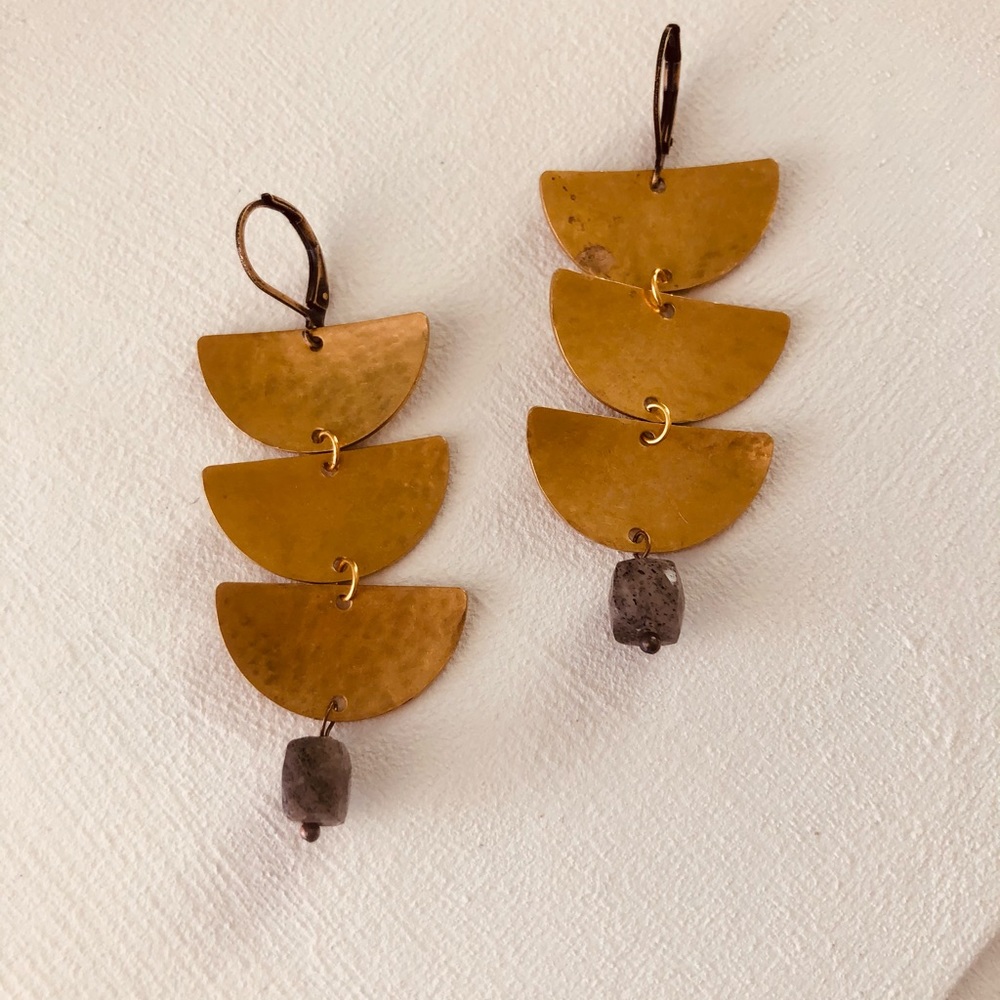 New Handcrafted Brass and Labradorite Earrings - Picture 4 of 7
